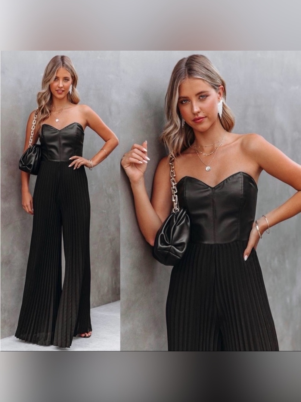 DO+BE Strapless Faux Leather Pleated Jumpsuit